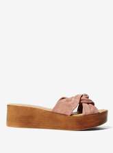 Sandales à talons compensés confortables en cuir rose poudré Rio