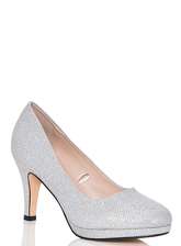 Quiz Silver Glitter Mid Heel Court Shoes