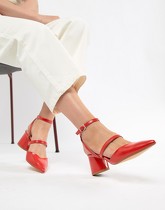 Bershka - Chaussures à brides multiples et talons carrés - Rouge - Rouge