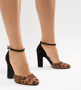 New Look Wide Fit - Chaussures à talons et bout arrondi avec imprimé léopard - Marron