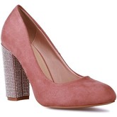 Chaussures escarpins La Modeuse Escarpins rose avec talon carré à strass