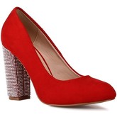 Chaussures escarpins La Modeuse Escarpins rouges avec talon carré à strass