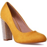 Chaussures escarpins La Modeuse Escarpins jaune moutarde avec talon carré à strass