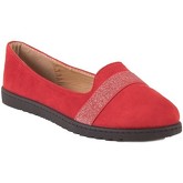 Chaussures Primtex Mocassins rouge en suédine simili daim à bande pailletée
