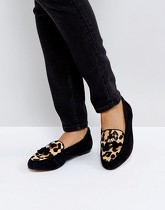 Office - Fedora - Chaussures plates en daim à imprimé léopard - Noir