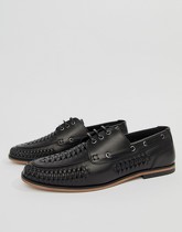 ASOS DESIGN - Chaussures lacées tissées en cuir - Noir - Noir