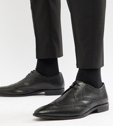 Frank Wright - Chaussures style richelieu à bout surpiqué, pointure large - Cuir noir - Noir