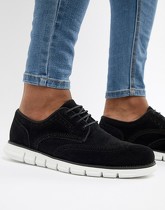 ASOS DESIGN - Chaussures richelieu imitation daim avec semelle hybride - Noir - Noir