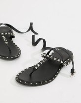 ASOS DESIGN - Fame - Sandales en cuir de qualité supérieure ornées de clous - Noir