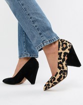 ASOS DESIGN - Potion - Chaussures à talons hauts en cuir haute qualité - Daim noir et motif léopard - Multi