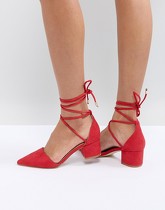 RAID - Lucky - Chaussures à talons mi-hauts et liens à nouer aux chevilles - Rouge - Rouge