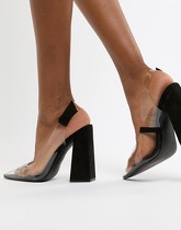 Public Desire - Lure - Chaussures à talons carrés avec détails transparents - Noir - Noir
