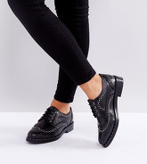 ASOS MONTEREY - Chaussures plates cloutées en cuir pointure large - Noir