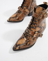Office Ambassador leather snake lace up two buckle ankle boots - Multi