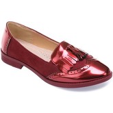 Chaussures La Modeuse Mocassins rouges bi-matière à pampilles et franges