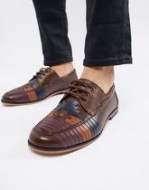 ASOS DESIGN - Chaussures à lacets en cuir avec détail tressé coloré - Marron - Fauve