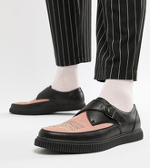 ASOS DESIGN - Chaussures richelieu à semelle crêpe en similicuir avec empiècement rose contrastant - Noir - Noir