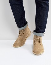 ASOS DESIGN - Desert boots en daim avec détail en cuir - Taupe - Taupe