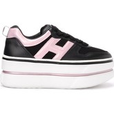 Chaussures Hogan Sneaker Maxi H449 in pelle e tessuto nero con profili rosa