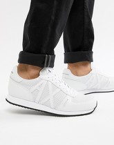 Armani Exchange - Chaussures de course avec logo en cuir - Blanc - Blanc