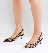 Dune Wide Fit - Casandra - Chaussures à petits talons et bride arrière avec imitation léopard - Noir