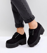 ASOS - MEGA - Chaussures épaisses pointure large à lacets et talon haut - Noir