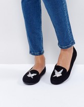 New Look - Chaussures en suédine à motif oiseau brodé - Noir