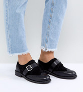 ASOS - VIBES - Chaussures plates en cuir pointure large - Noir