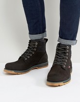 Levis - Logan - Bottines en cuir avec détail en jean - Noir - Noir