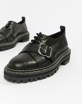 ASOS DESIGN - Moorehouse - Chaussures plates épaisses à lacets en cuir - Noir