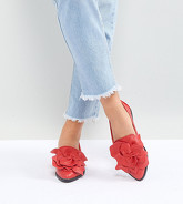 Lost Ink - Chaussures plates pointure large avec bordure à fleurs - Rouge - Rouge
