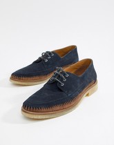 ASOS DESIGN - Chaussures à lacets en daim avec détail tissé en cuir - Bleu marine - Navy