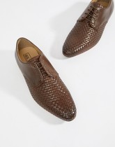 ASOS DESIGN - Chaussures à lacets en cuir tissé - Marron - Marron